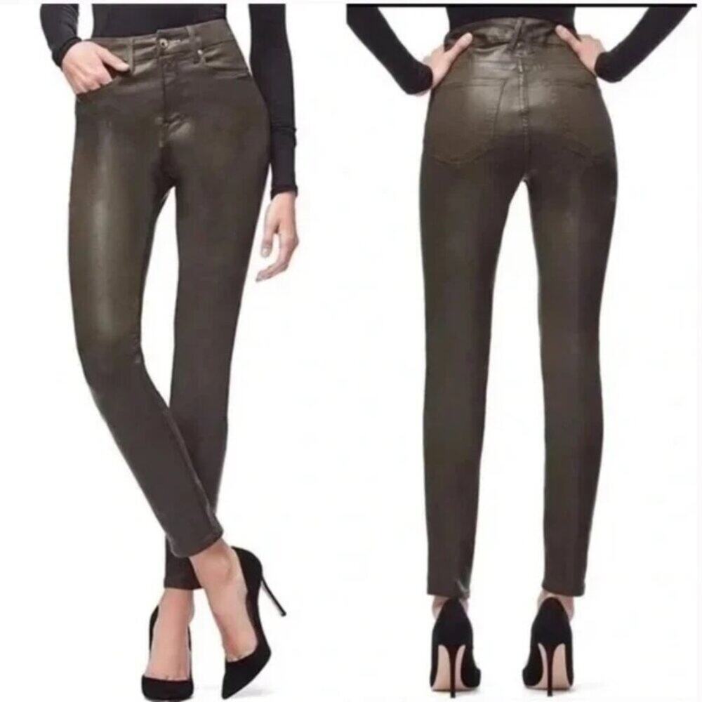 Good American Good Legs Coated Skinny Jeans in Olive Green